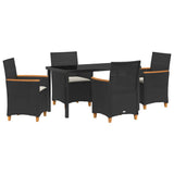 Garden Dining Set 5 pcs Black Poly Rattan - Front View