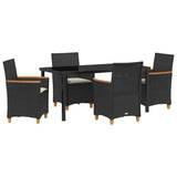 Garden Dining Set 5 pcs Black Poly Rattan - Front View