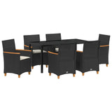 Garden Dining Set 7 pcs Black Poly Rattan - Front View