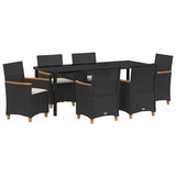 Garden Dining Set 7 pcs Black Poly Rattan - Front View