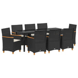 Garden Dining Set 9 pcs Black Poly Rattan - Front View