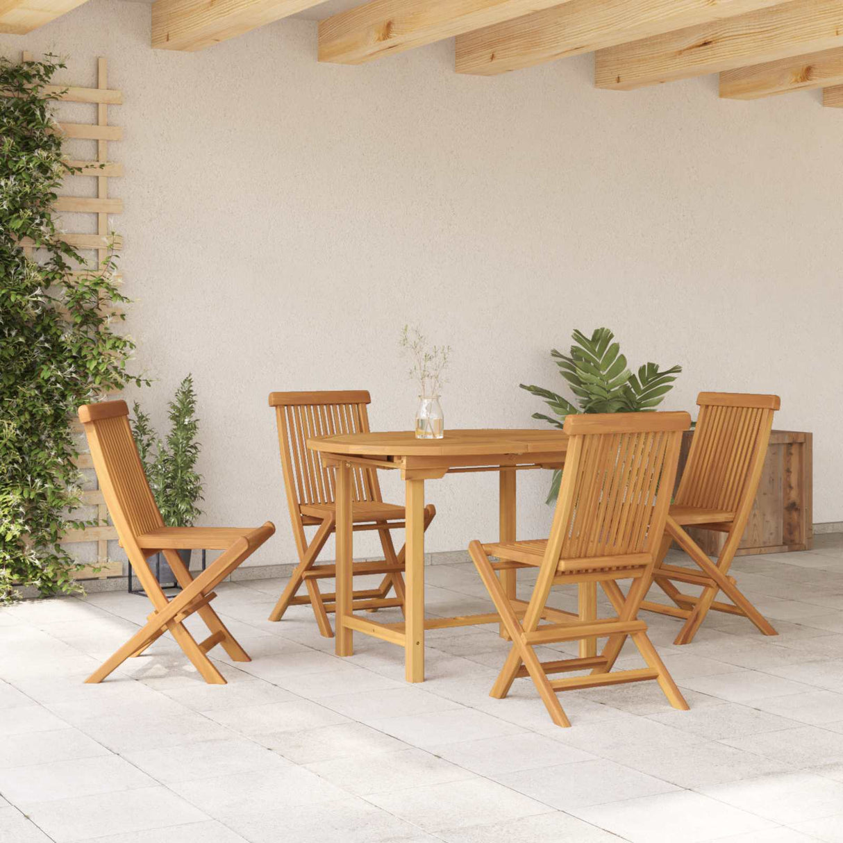 Garden Dining Set 5 pcs Brown Solid teak wood