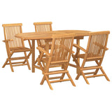 Garden Dining Set 5 pcs Brown 160 x 80 x 75 cm Solid teak wood - Front View