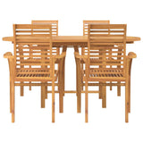 Garden Dining Set 5 pcs Brown Solid teak wood - Low Angle