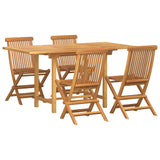 Garden Dining Set 5 pcs Brown 160 x 80 x 75 cm Solid teak wood - Front View