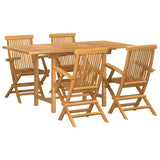Garden Dining Set 5 pcs Brown 160 x 80 x 75 cm Solid teak wood - Front View