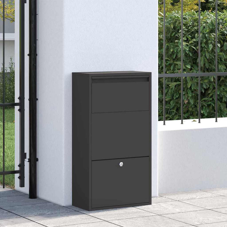 Parcel Drop Box with Storage Black 44 x 22 x 82 cm Steel