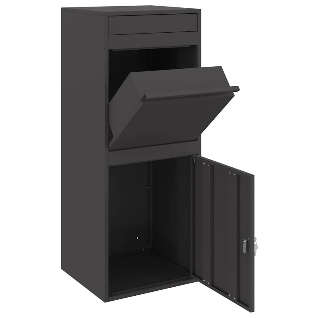 Parcel Drop Box with Storage Black 41 x 38 x 103 cm Steel