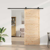 Sliding Door Brown 100 x 208 cm Solid pine wood - Side View