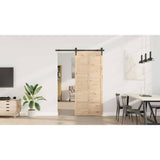 Sliding Door Brown 80 x 208 cm Solid pine wood - Side View