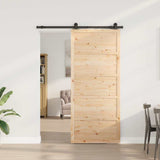 Sliding Door Brown 80 x 208 cm Solid pine wood - Side View
