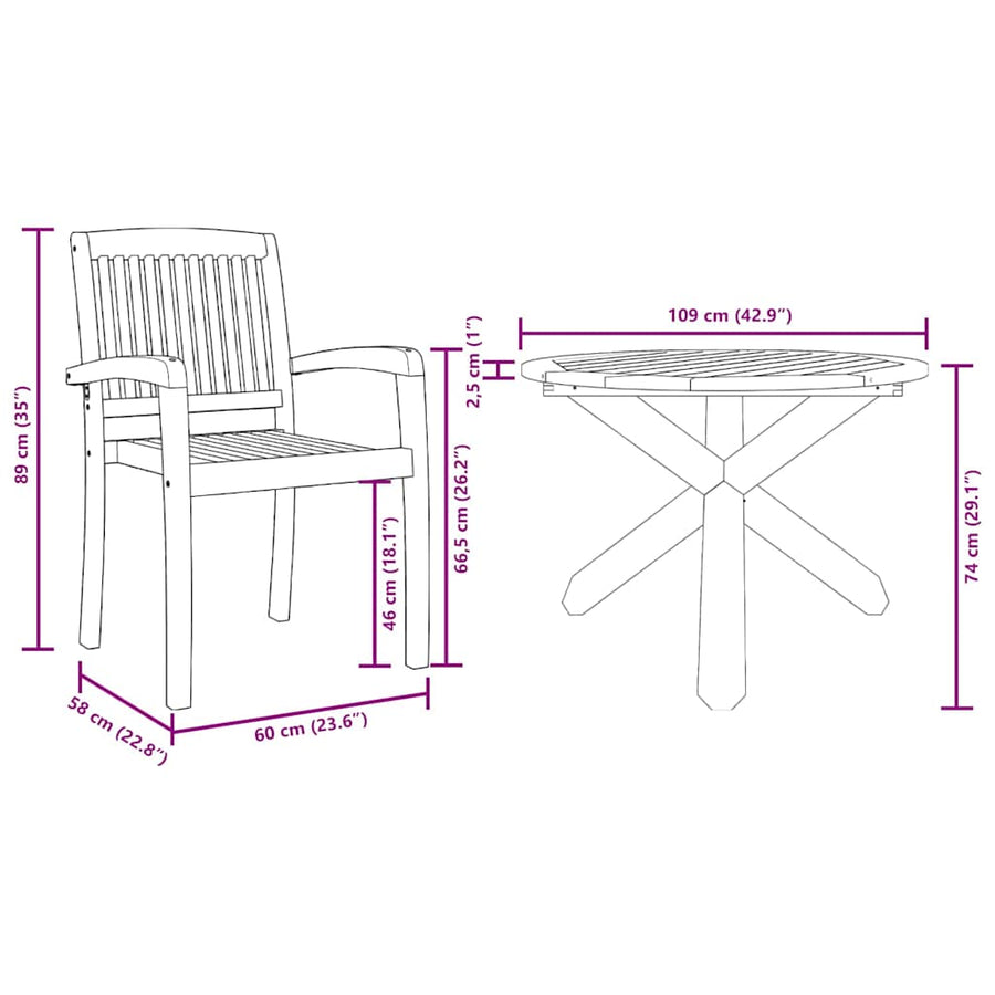 Garden Dining Set 5 pcs Natural Solid Acacia Wood