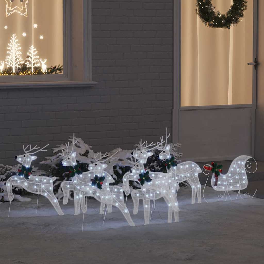LED Reindeers 7 pcs White Fabric
