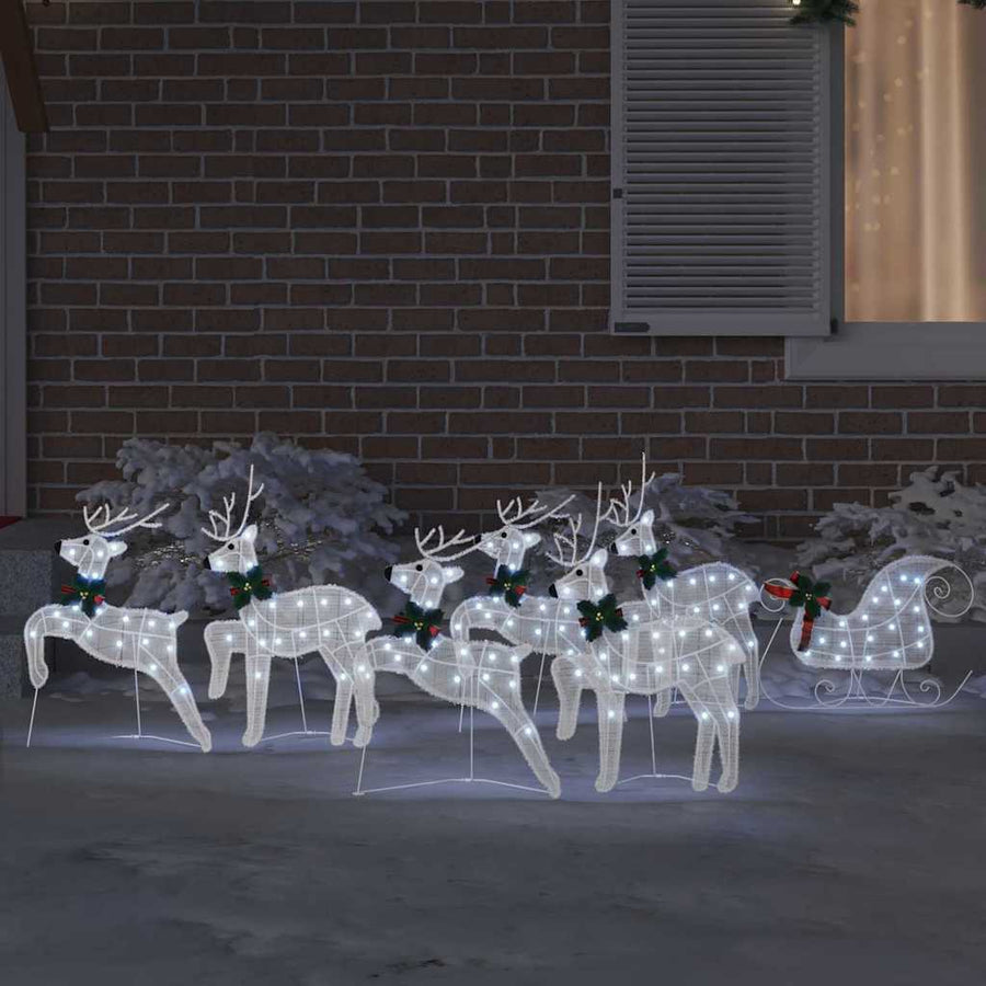 LED Reindeers 7 pcs White 43 x 18 x 66 cm Fabric