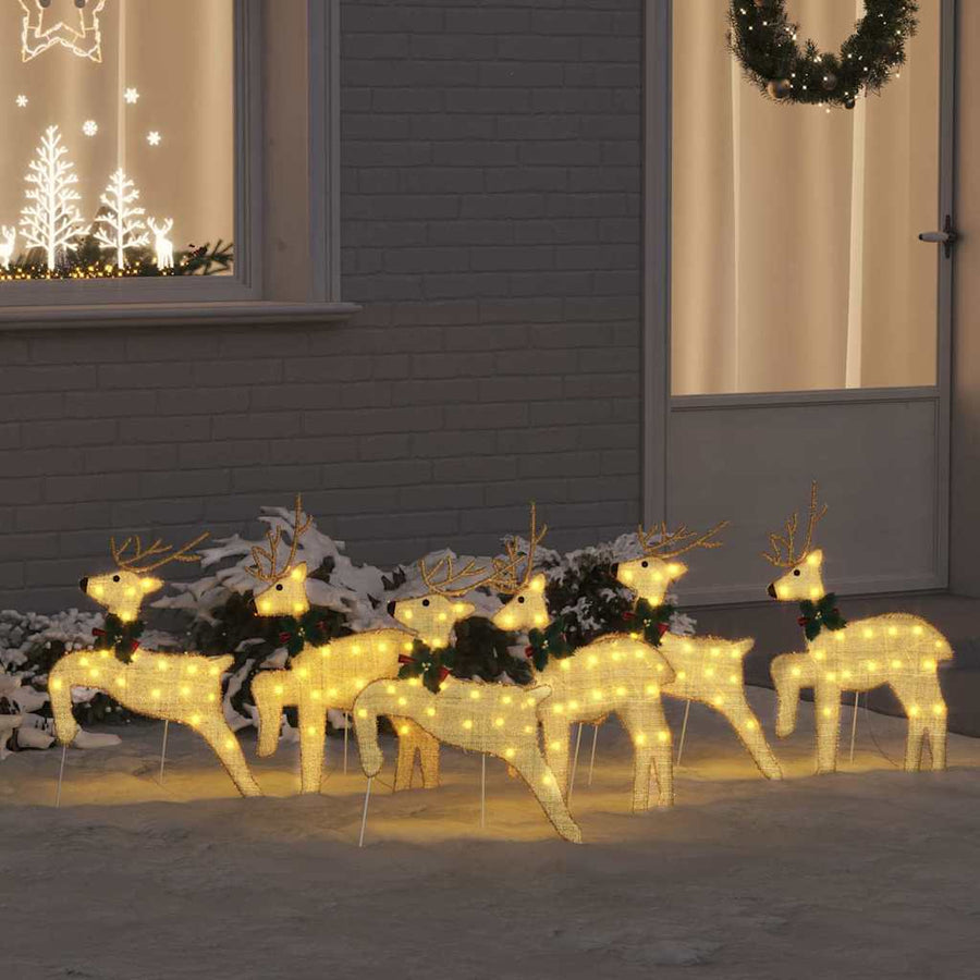 LED Reindeers 6 pcs Gold 45 x 19 x 65 cm Fabric