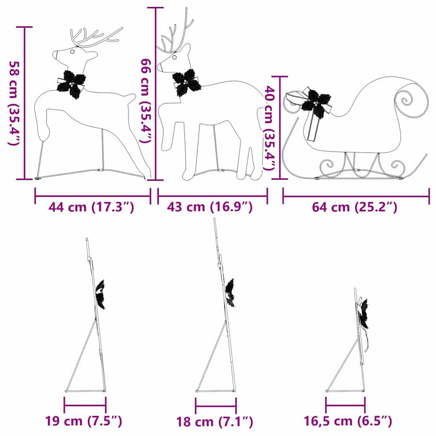 LED Reindeers 3 pcs Warm White 43 x 18 x 66 cm Fabric