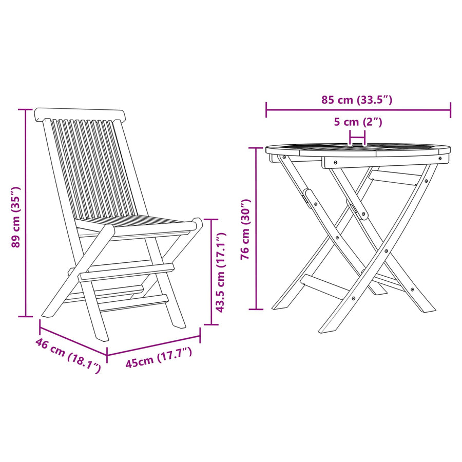 Garden Dining Set 3 pcs Brown Solid teak wood