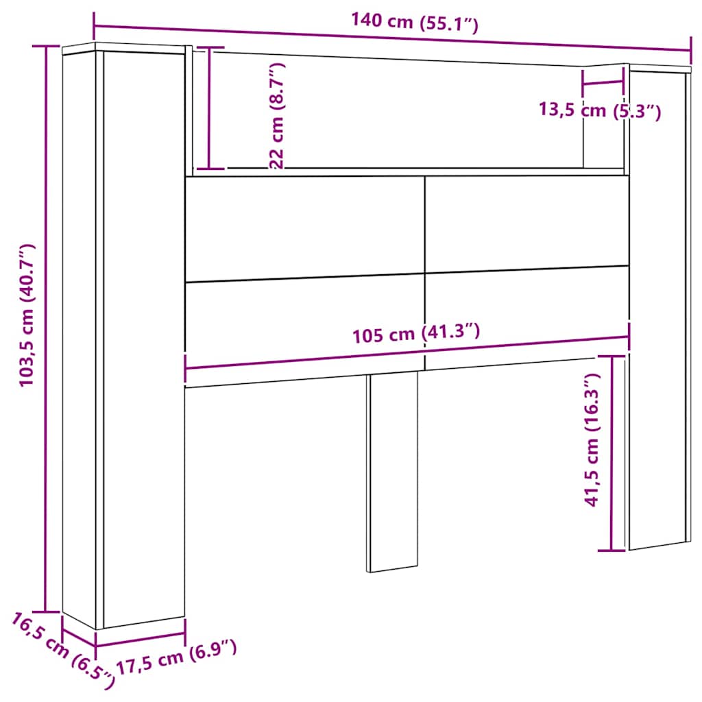 Headboard Cabinet with Shelf Black oak Engineered wood