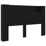 Headboard Cabinet with Shelf Black oak Engineered wood - Front View