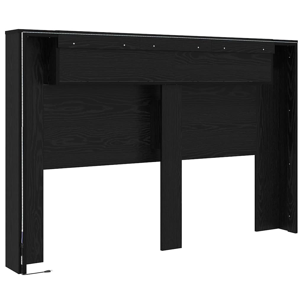 Headboard Cabinet with Shelf Black oak Engineered wood