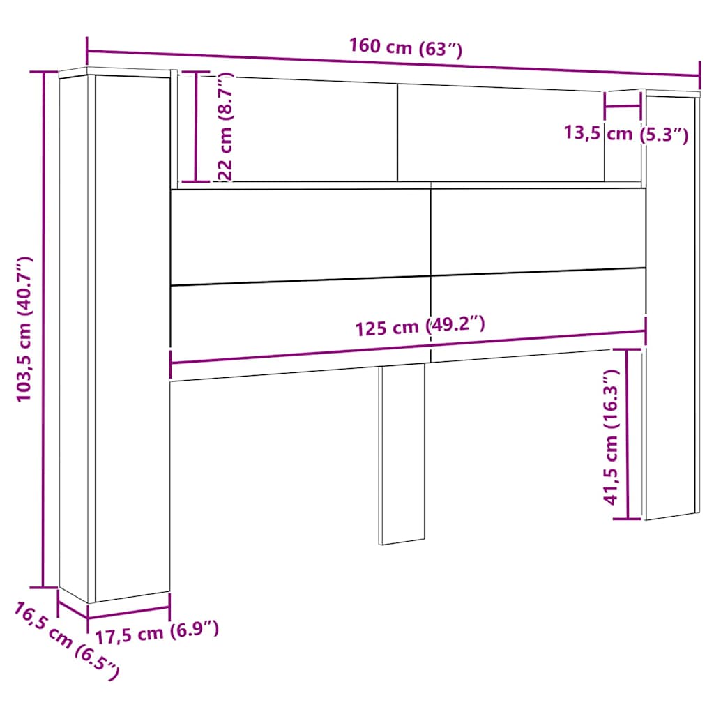 Headboard Cabinet with Shelf Black oak Engineered wood