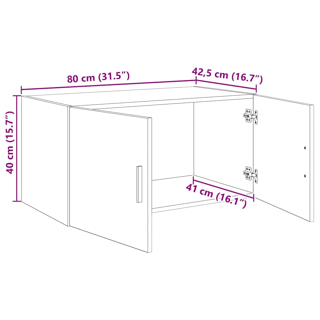 Wall Cabinet Black oak 80 x 42.5 x 40 cm Engineered wood