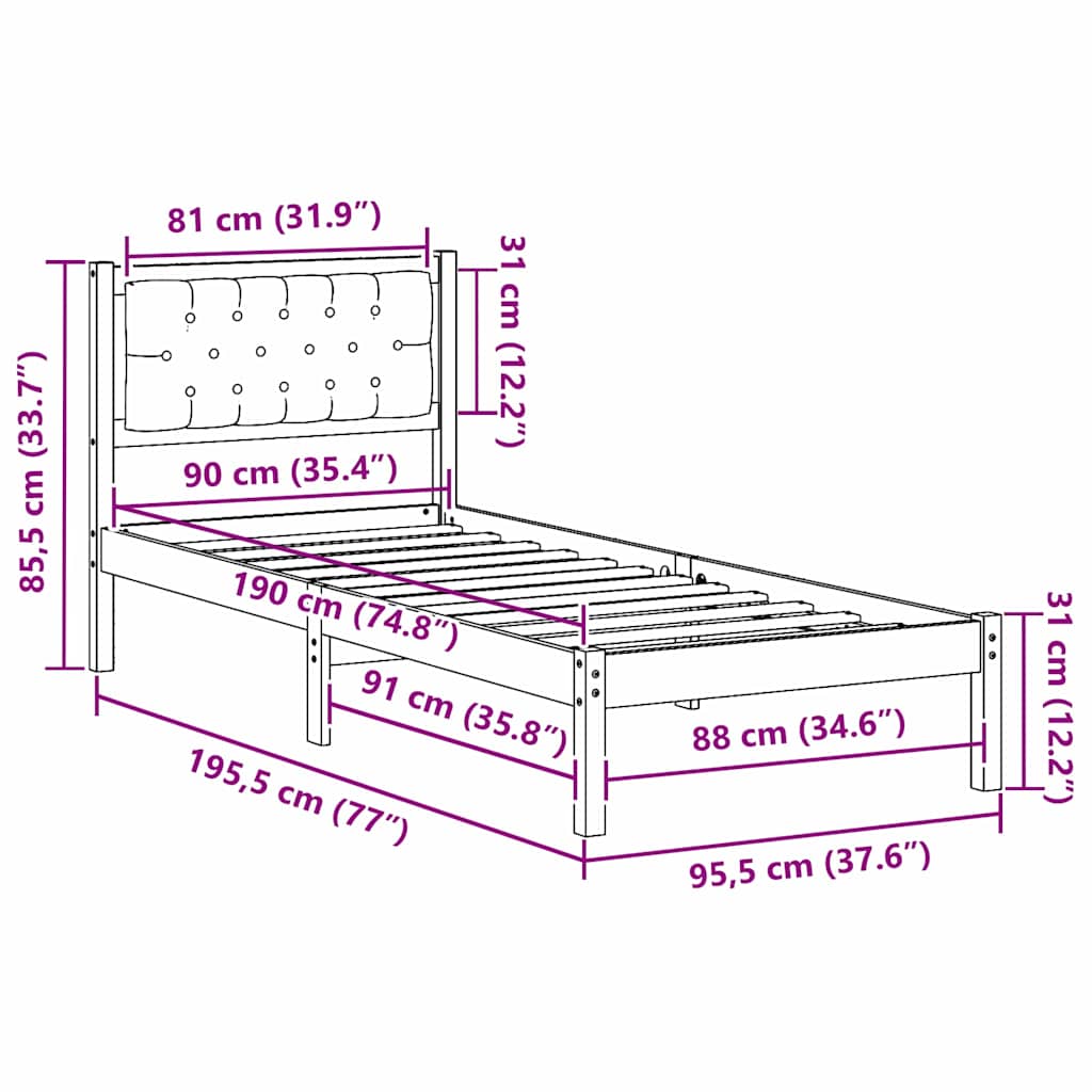 Bed Frame with Headboard Dark Grey 90 x 190 cm Fabric