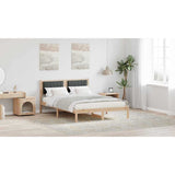 Bed Frame with Upholstered Headboard Dark Grey 135 x 190 cm - Low Angle