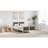 Bed Frame with Headboard Dark Grey 135 x 190 cm Solid Pine Wood - Low Angle