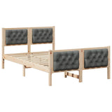 Bed Frame with Headboard Dark Grey 135 x 190 cm Solid Pine Wood - Front View