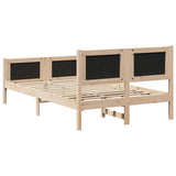 Bed Frame with Headboard Dark Grey 135 x 190 cm Solid Pine Wood - Close-Up Angle
