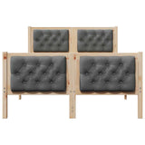 Bed Frame with Headboard Dark Grey 135 x 190 cm Solid Pine Wood - 45-Degree Angle