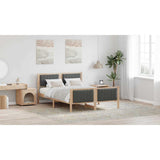 Bed frame Brown and dark grey 135 x 190 cm Solid pine wood - Low Angle