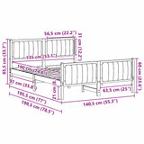Bed frame Brown and dark grey 135 x 190 cm Solid pine wood - Extra Image