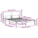 Bed frame Brown and dark grey 150 x 200 cm Solid pine wood - Extra Image