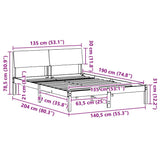 Bed frame Brown and dark grey 135 x 190 cm Solid pine wood - Extra Image