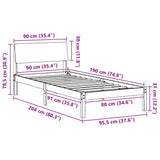 Bed frame Brown and dark grey 90 x 190 cm Solid pine wood - Extra Image