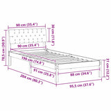 Bed frame Brown and dark grey 90 x 190 cm Solid pine wood - Extra Image
