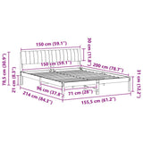 Bed frame Brown and dark grey 150 x 200 cm Solid pine wood