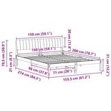 Bed frame Brown and dark grey 150 x 200 cm Solid pine wood - Extra Image