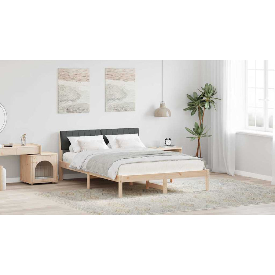 Bed frame Brown and dark grey 135 x 190 cm Solid pine wood