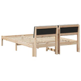 Bed frame Brown and dark grey 135 x 190 cm Solid pine wood - Close-Up Angle