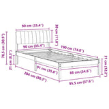 Bed frame Brown and dark grey 90 x 190 cm Solid pine wood - Extra Image