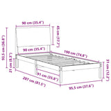 Bed frame Brown and dark grey 90 x 190 cm Solid pine wood - Extra Image