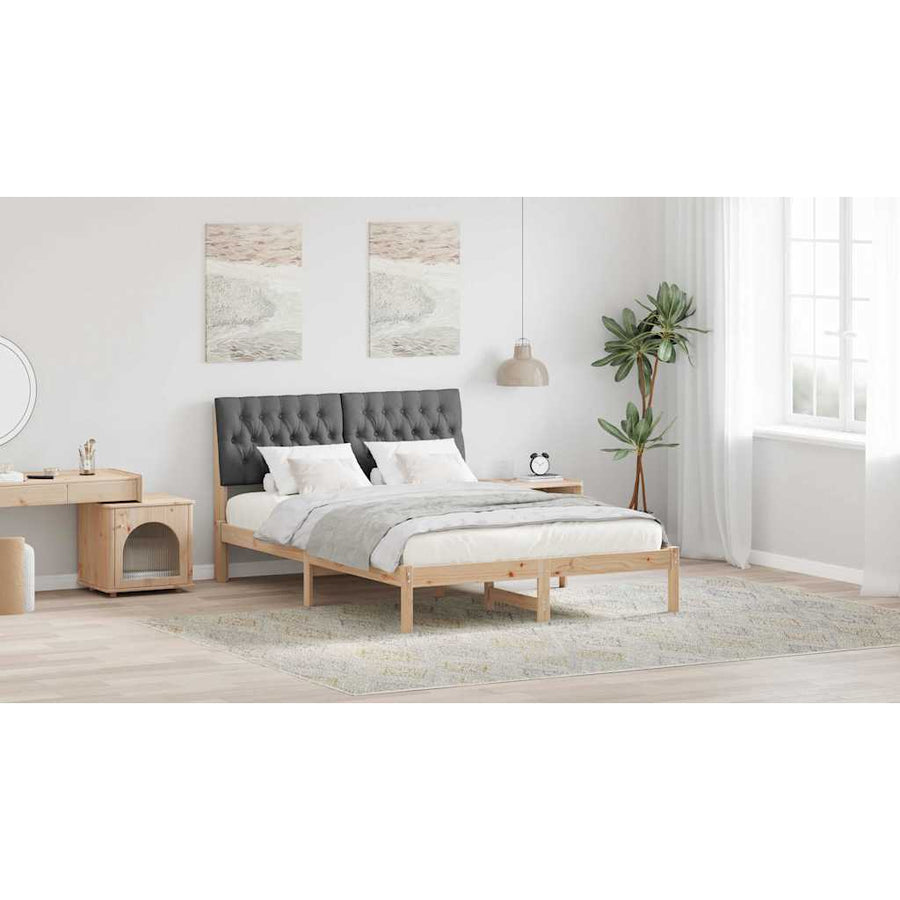 Bed Frame with Upholstered Headboard Brown 135 x 190 cm
