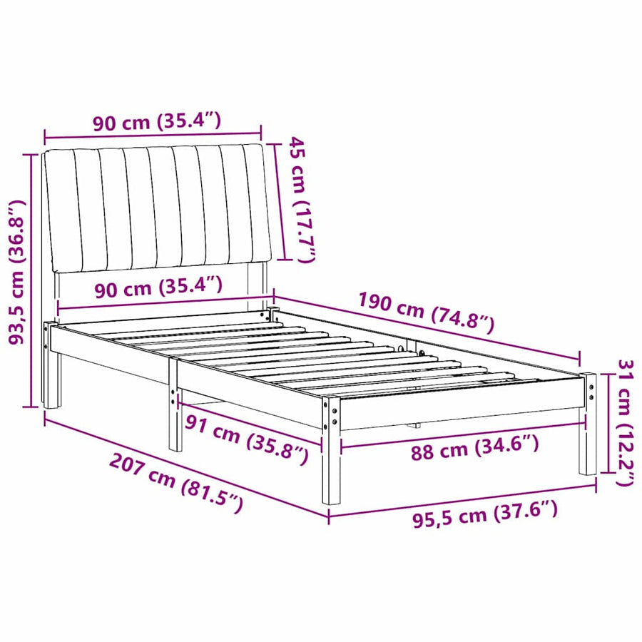 Bed Frame with Headboard Brown 90 x 190 cm Solid Pine Wood