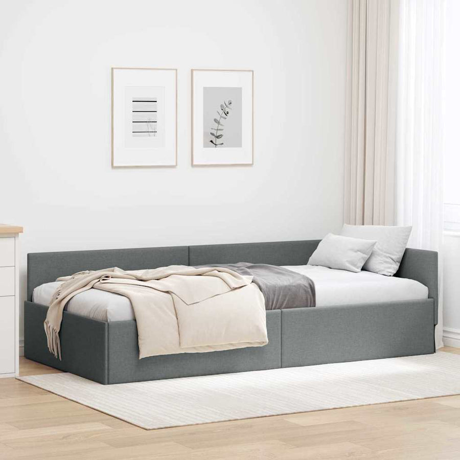 Corner Bed Frame Dark Grey 90 x 190 cm Fabric