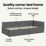 Corner Bed Frame with Headboard Dark Grey 90 cm x 190 cm Fabric - Low Angle