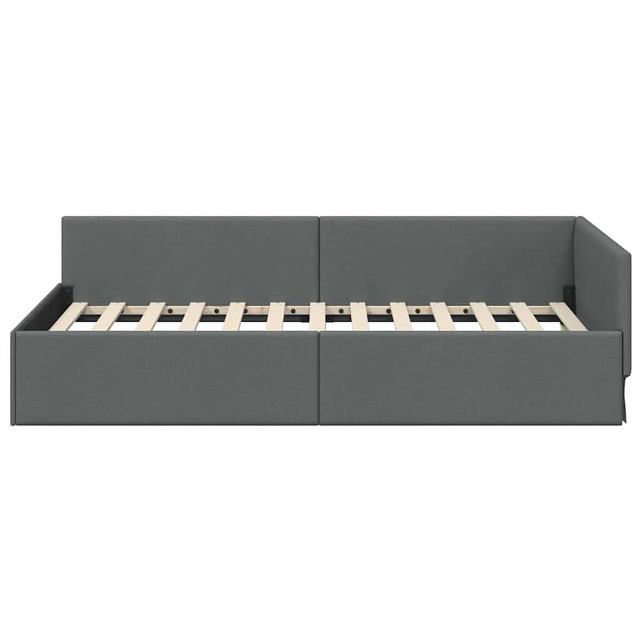Corner Bed Frame Dark Grey 90 x 190 cm Fabric