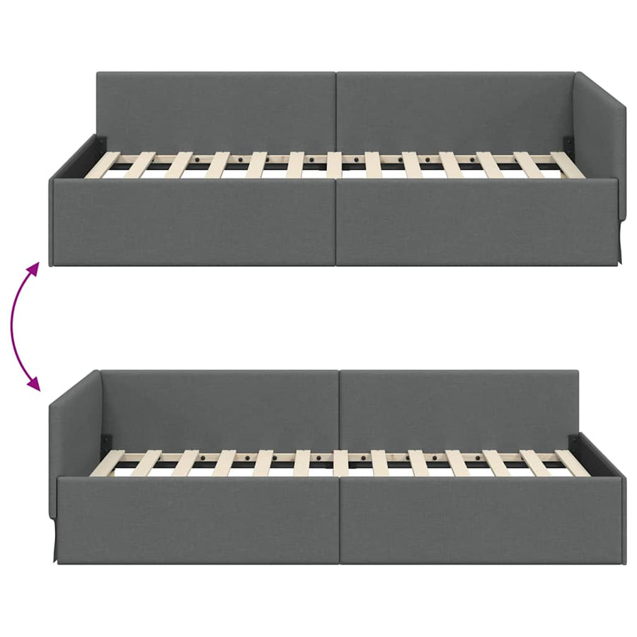 Corner Bed Frame Dark Grey 90 x 190 cm Fabric